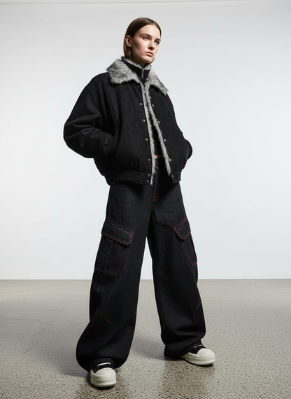 Vintage Dual-layer Collar Fleece-lined Zipper Jacket 