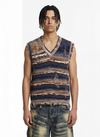 Frayed Edge Striped V Neck Knit Vest 
