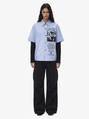 Vintage Illustration Striped Faux Two-Piece Shirt 