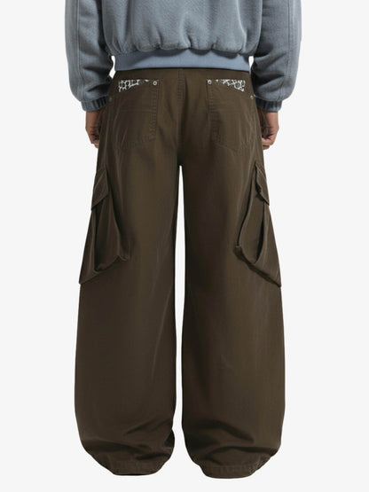 Vintage Patchwork Leopard Pocket Wide Leg Cargo Pants