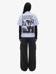 Vintage Illustration Striped Faux Two-Piece Shirt 