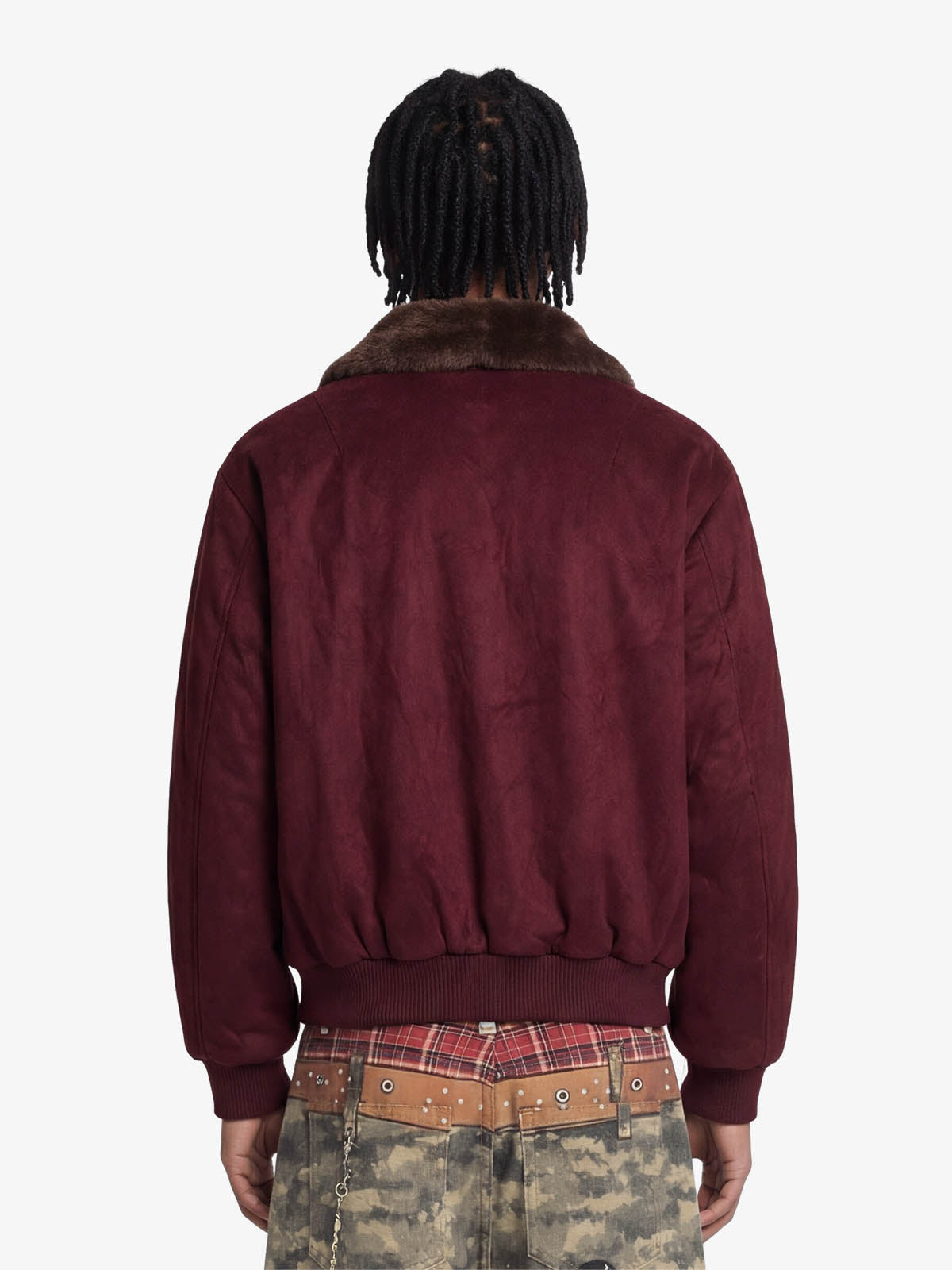 Retro Suede Faux Fur Collar Fleece Lined Bomber Jacket 