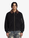 Retro Suede Faux Fur Collar Fleece Lined Bomber Jacket 