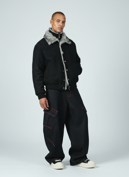 Retro Red Contrast Stitching Pocket Barrel Jeans 