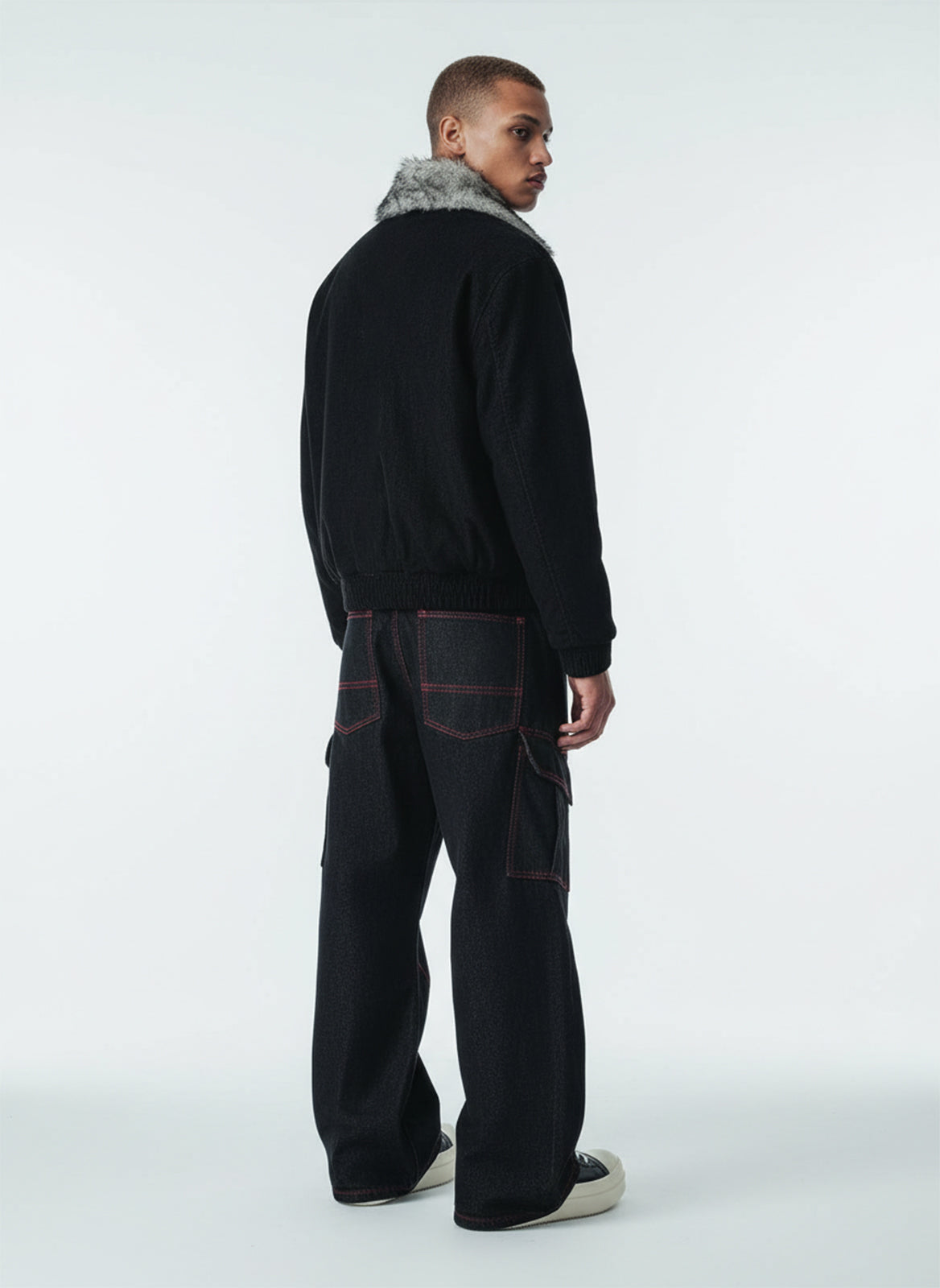 Retro Red Contrast Stitching Pocket Barrel Jeans 