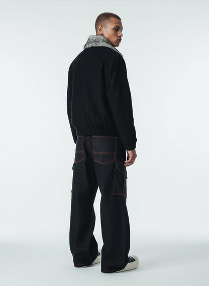 Retro Red Contrast Stitching Pocket Barrel Jeans 