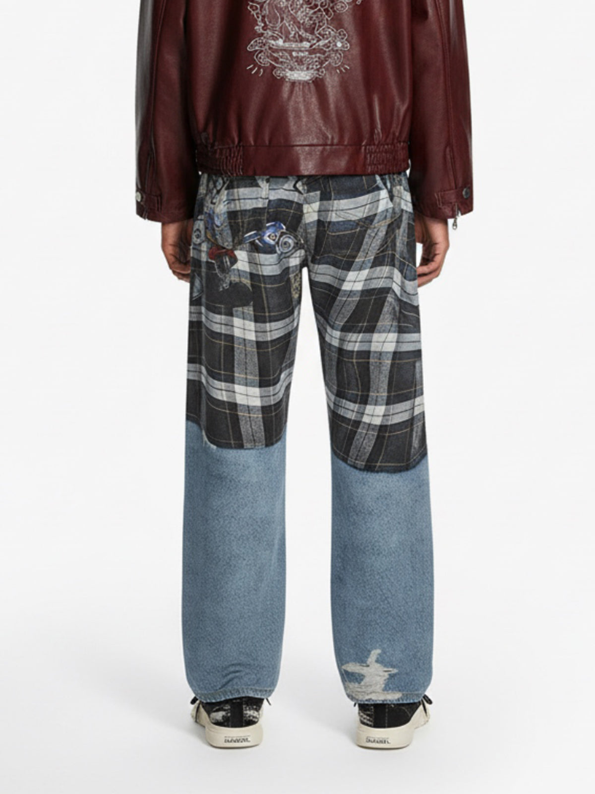 Street Plaid 3D Print Straight Leg Jeans 