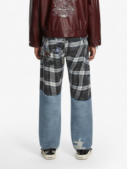Street Plaid 3D Print Straight Leg Jeans 
