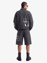 Vintage Pinstripe Patchwork Baggy Denim Set 