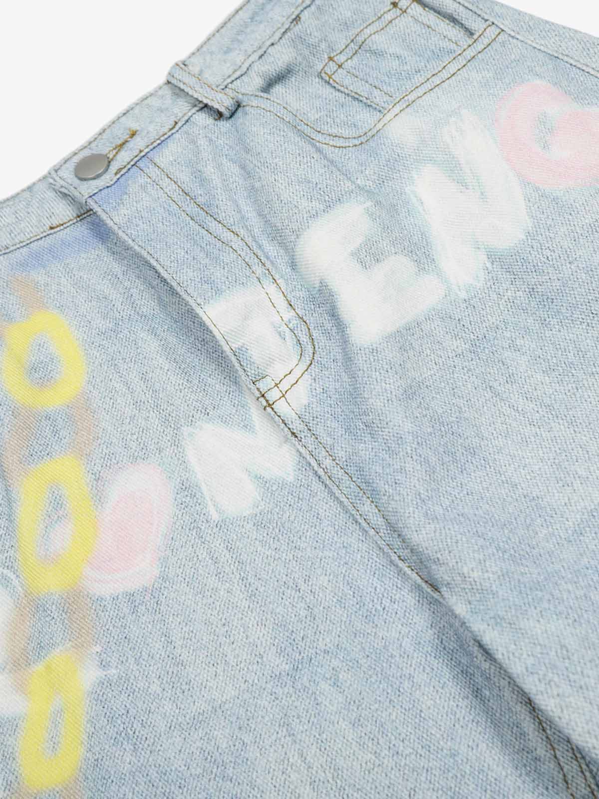 Artistic Wide-Leg Jeans with Unique Hand-Painted Designs for Women 