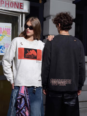 Devil Graphic Rhinestone Distressed Color Block Long Sleeve Top