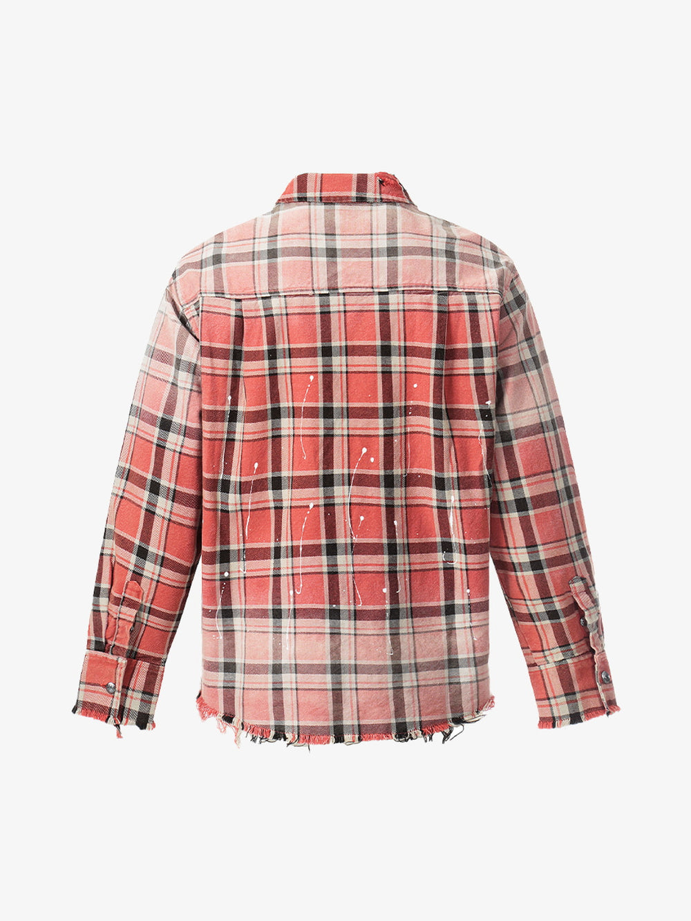 Paint Splatter Plaid Frayed Hem Button Up Shirt 