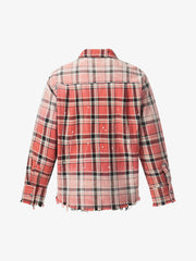Paint Splatter Plaid Frayed Hem Button Up Shirt 