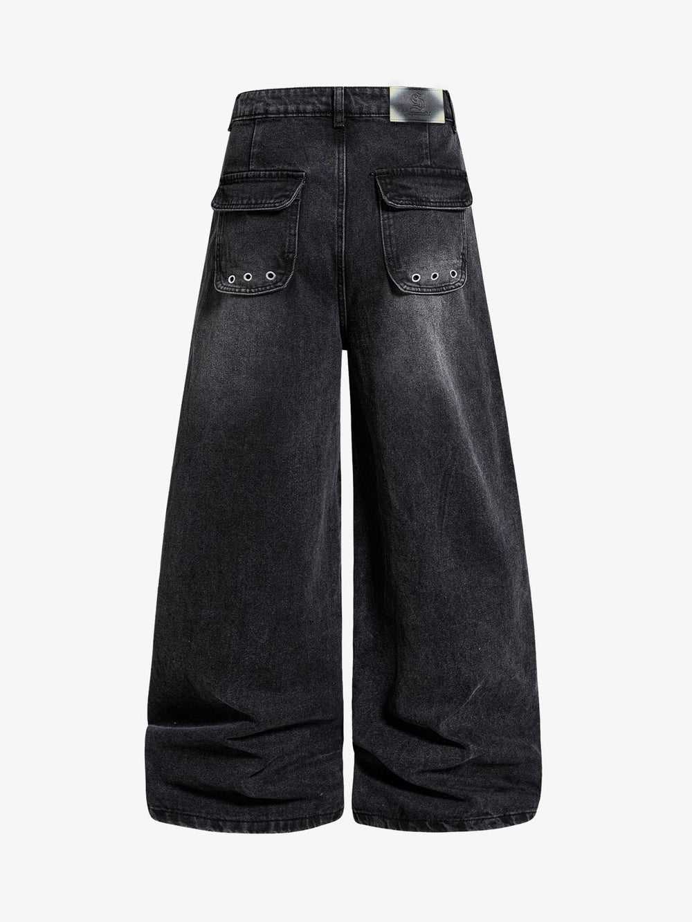 Pantalones vaqueros de mezclilla oscura con tachuelas plateadas – Jeans de corte relajado estilo streetwear