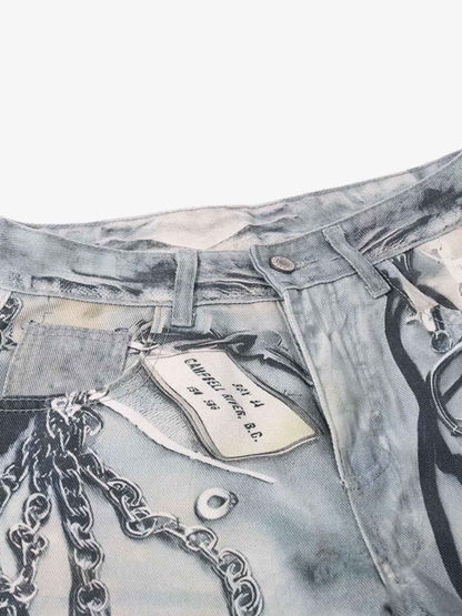 Abstract 3D Digital Print Wide-Leg Jeans