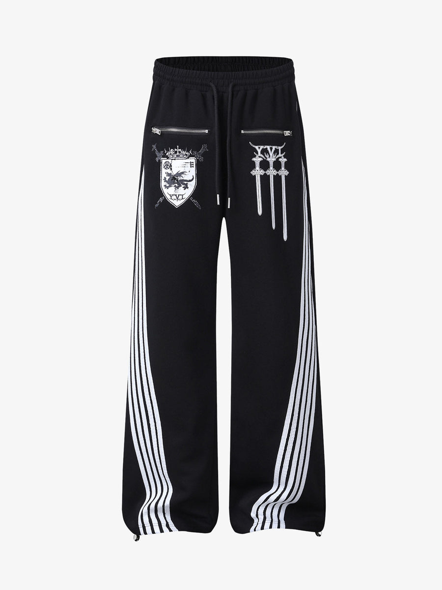 Crest & Sword Graphic Side Stripe Sweatpants 