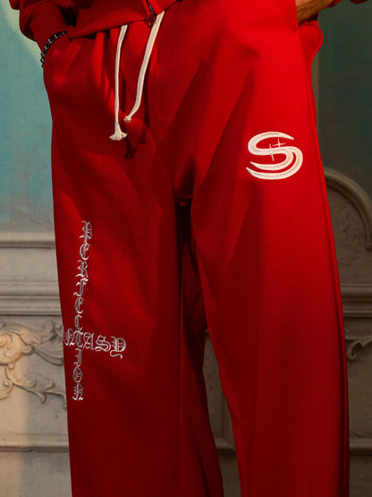 Cotton Blend Oversized Hoodie & Pants Set - Streetwear Style Tracksuit with Logo Embroidery and Zipper Closure 