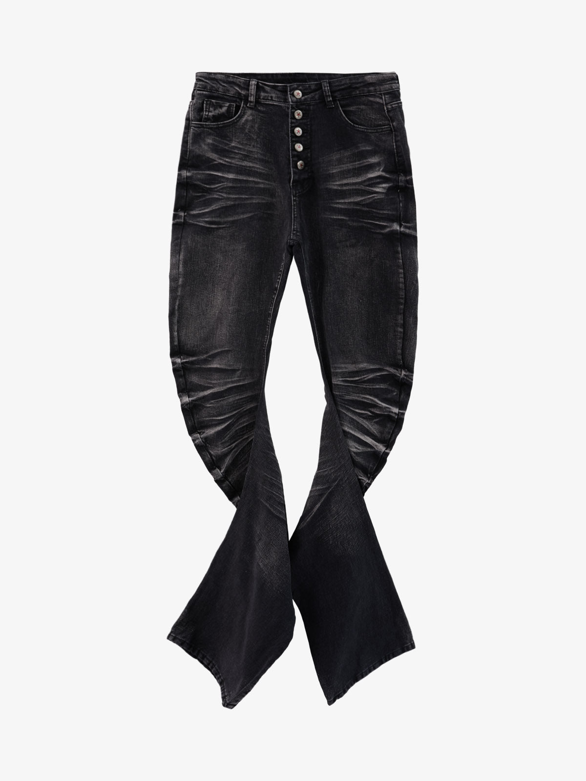Black Denim Flared Jeans with Button Front High Waist Design 
