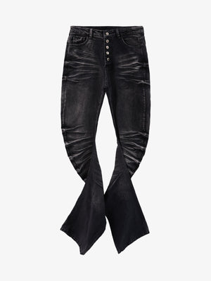 Black Denim Flared Jeans with Button Front High Waist Design 
