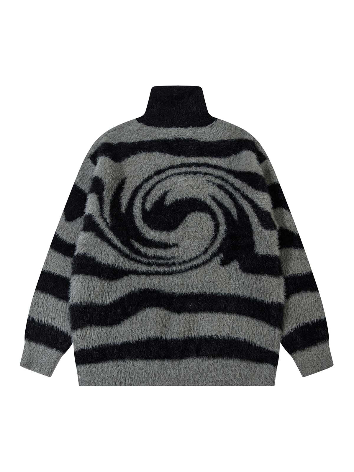 Thesupermade Stand Collar Striped Zip Up Fleece Sweater 