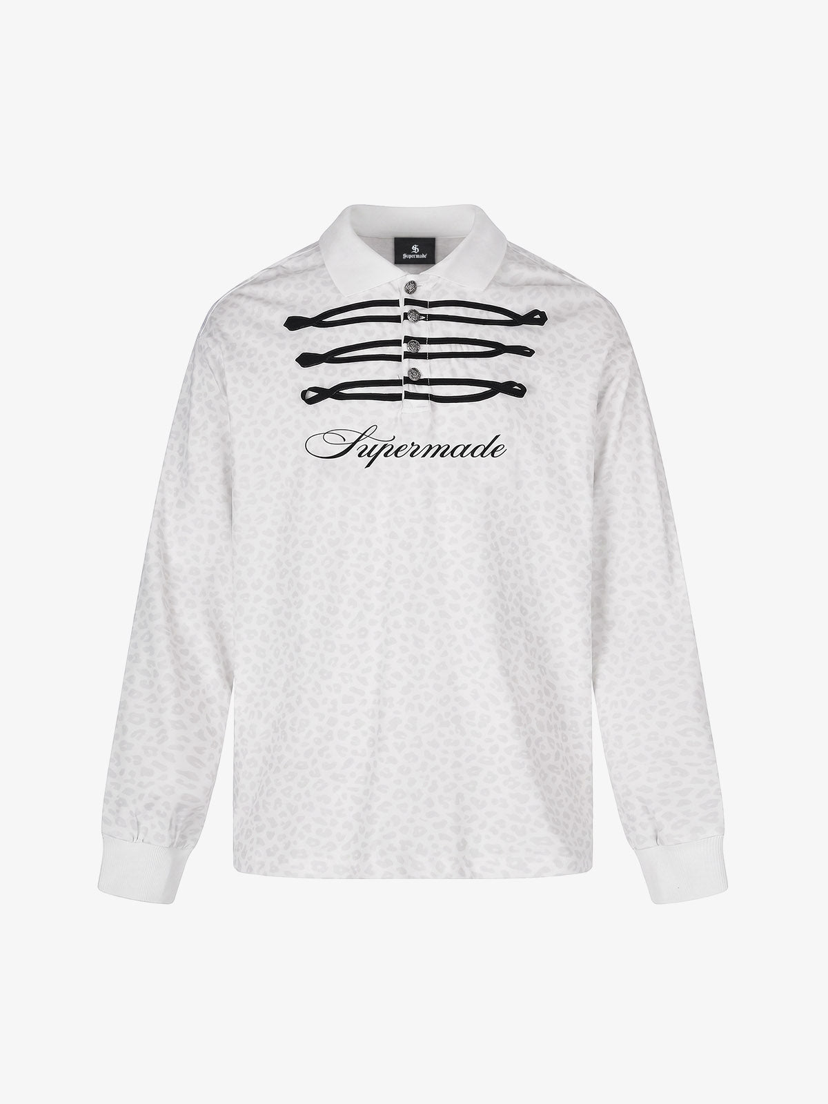 Leopard Graphic Chinese Knot-Button Long Sleeve Polo