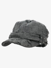 Distressed Stud Detail Cotton Flat Top Cap 