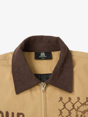 Supermade Slogan Print Color-Blocked Embroidered Retro Canvas Jacket 