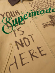 Supermade Slogan Print Color-Blocked Embroidered Retro Canvas Jacket 