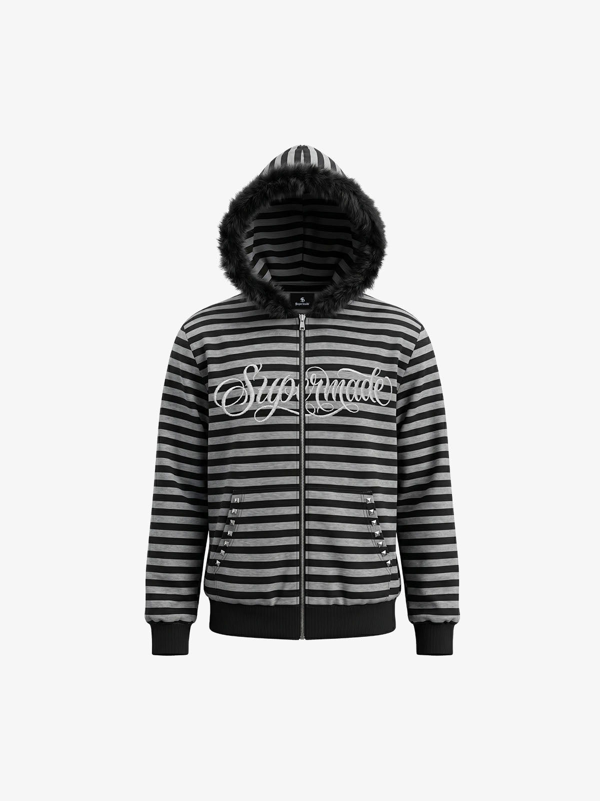 Striped Faux Fur Hoodie