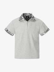 Leopard Trim Half Zip Polo T-Shirt 