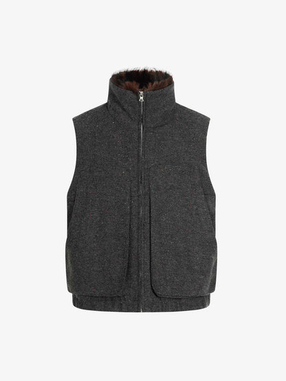 Warmth-Enhancing Faux Fur Collar Vest for Winter Outdoors 