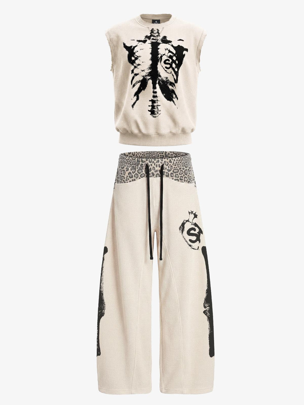 Skeleton Graphic Sleeveless Top and Pants Set - 2628 