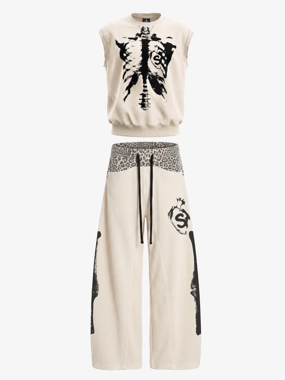 Skeleton Graphic Sleeveless Top and Pants Set - 2628 
