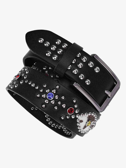 Stylish Studded Leather Belt with Colorful Gem Accents for Men 