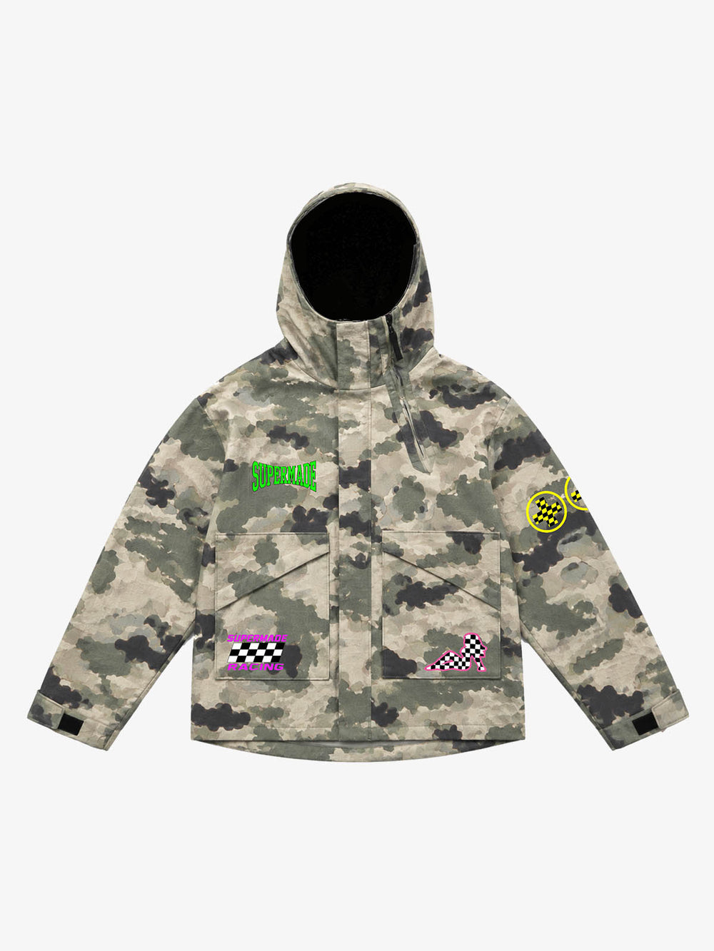 Camo Racing Embroidered Waterproof Hooded Sports Jacket