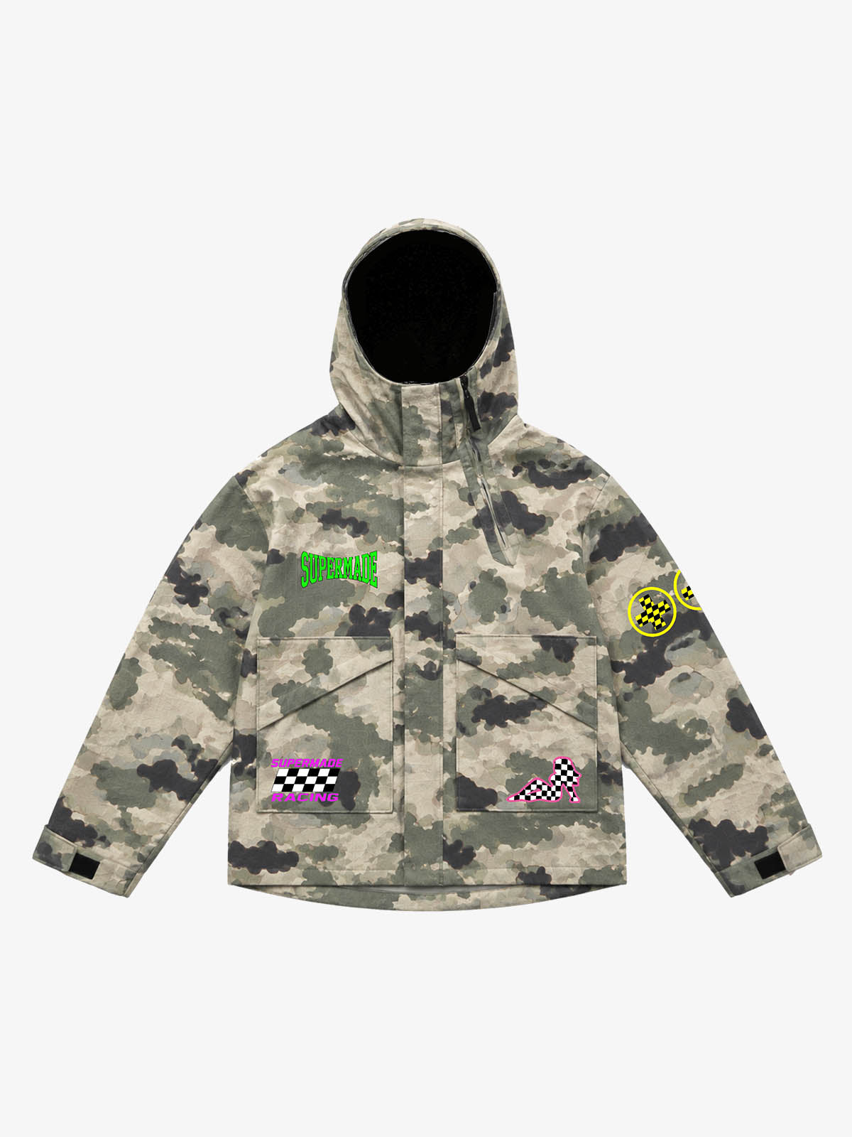 Camo Racing Embroidered Waterproof Hooded Sports Jacket