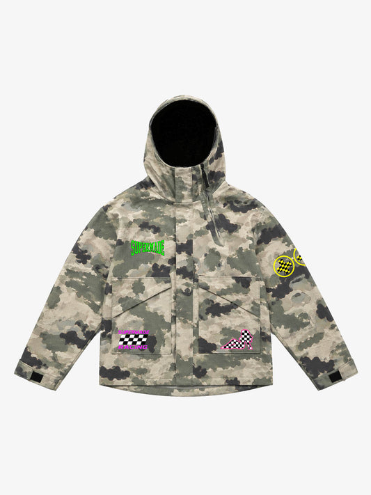 Camo Racing Embroidered Waterproof Hooded Sports Jacket