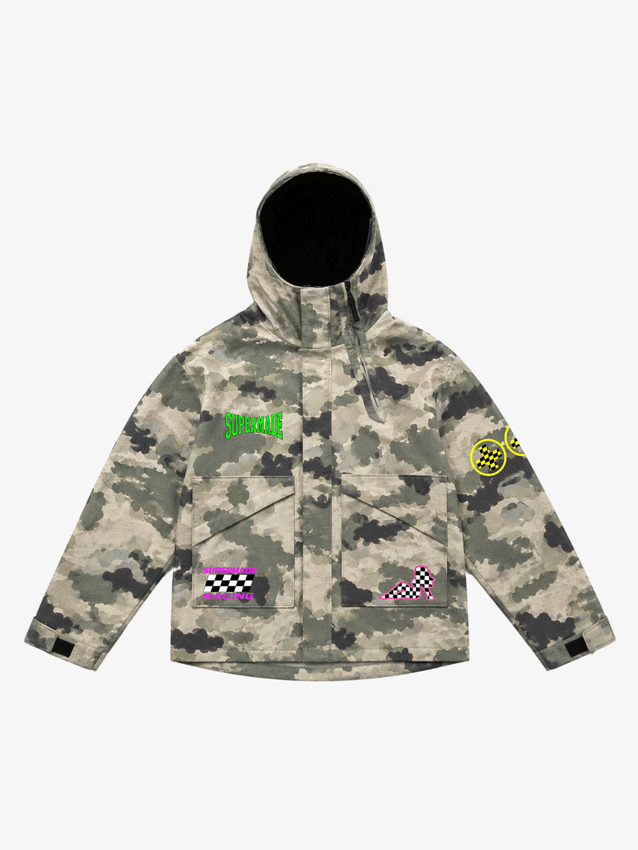 Camo Racing Embroidered Waterproof Hooded Sports Jacket