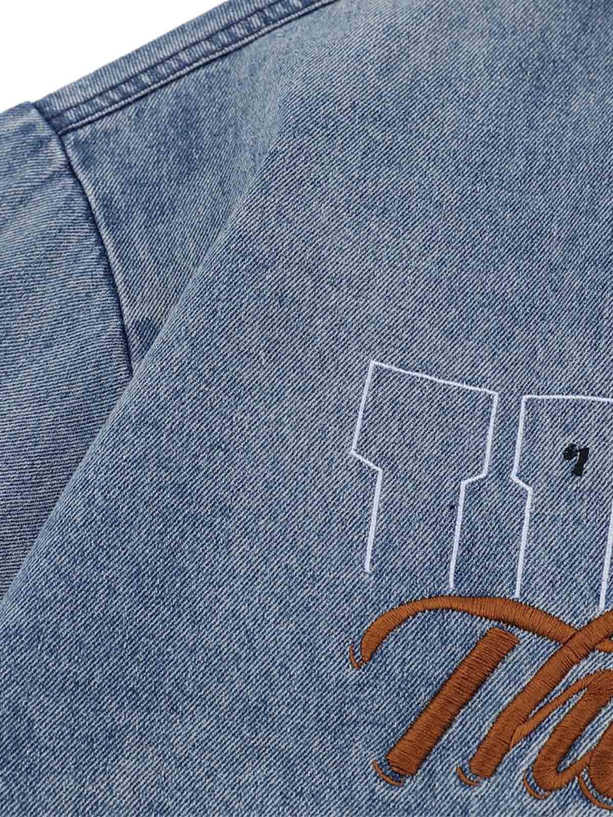 Vintage Letter Embroidery Short Sleeve Denim Shirt