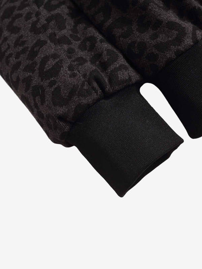 Retro Faux Fur Trimmed Hood Leopard Print Bomber Jacket 