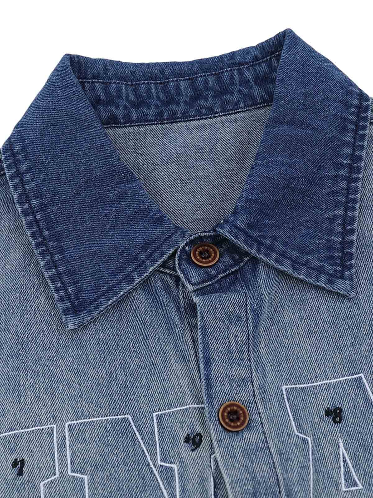 Vintage Letter Embroidery Short Sleeve Denim Shirt