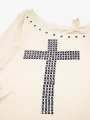 Off-Shoulder Cross Stud Long Slim Sleeve Tee