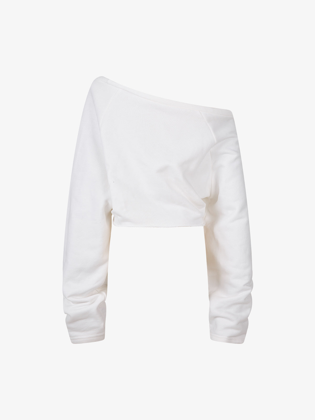 Off-Shoulder Raw Edge Cropped Long Sleeve Tee