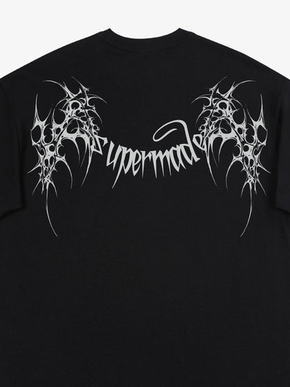 THE SUPERMADE Futuristic spiked pattern gothic style logo font design T-shirts 