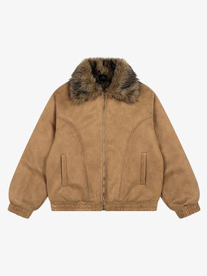 Vintage Distressed Deconstructed Faux Fur Collar Jacket 