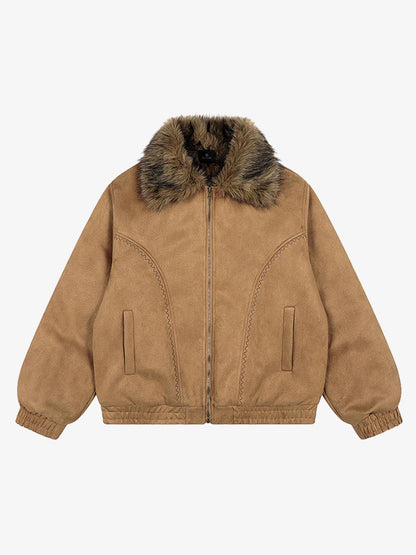 Vintage Distressed Deconstructed Faux Fur Collar Jacket 