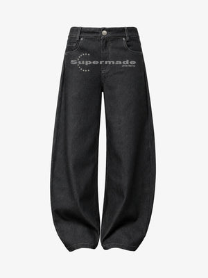 Black Curved Blade Jeans with Star Rivets