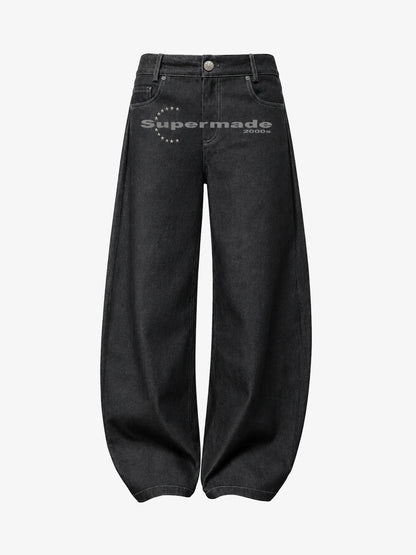 Black Curved Blade Jeans with Star Rivets