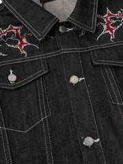 Rhinestone Thorn Graphic Denim Jacket 