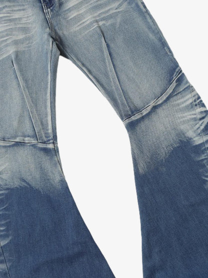 Washed Panel Seam Flare Jeans